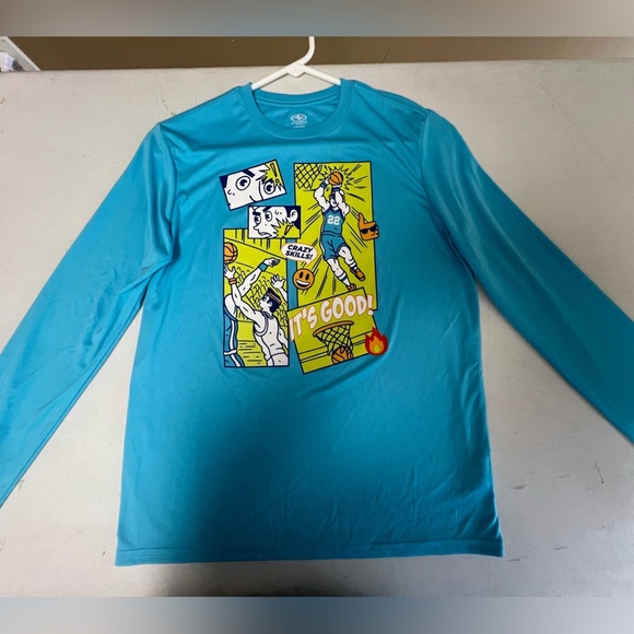ATHLETIC WORKS BOYS BLUE LONG SLEEVE GRAPHIC SHIRT SIZE XL (14-16). Polyester - Picture 1 of 5
